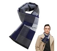Bufanda a cuadros para hombre, bufanda larga y suave para el cuello, elegante bufanda larga y a la moda, bufanda clásica clásica a cuadros para invierno, viajes, azul, Refer to description