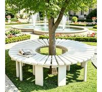 Bufanda alrededor de bancos de árboles, banco curvo sin respaldo duradero y resistente a la intemperie, muebles de jardín decorativos al aire libre Asiento de ocio funcional con brecha - estilo rural