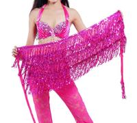 Bufanda Cadera para Danza Vientre, Pañuelo de cadera for danza del vientre, falda con borlas y lentejuelas sexys mujer cinturón bailarina disfraz espectáculo femenino, actuación baile(Rose Red)