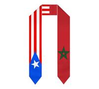 Bufanda/chal/pañuelo/banda de graduación con la bandera de Porto Rico, Marruecos. Estudiantes en el extranjero que realizan estudios internacionales. Graduados 2026/2026. Chales unisex para adultos.