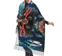 Bufanda con flecos de cachemira Sharks Under the Sea, bufanda de moda para mujer, chal para cabeza, bufanda larga, ideal para otoño e invierno