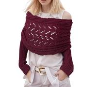 Bufanda con mangas para mujer, chal con mangas, suéter de punto trenzado, bufanda de punto de ganchillo, chal de moda, granate, Talla única