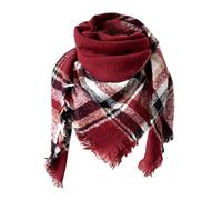 Bufanda cuadrada de New Thorn, a cuadros, para mujer, bufanda triangular, para mujer, chal negro y rojo, Vino, Talla única