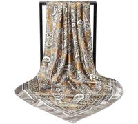 Bufanda cuadrada de satén con patrón de anacardo retro para mujer, pañuelo para la cabeza, pañuelo para la cabeza, accesorio ligero de moda (café claro)
