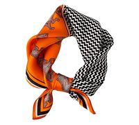 Bufanda cuadrada pequeña de seda de morera 100% pura, para mujer, pañuelo de seda, 53 x 53 cm, Caballo naranja, S