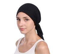Bufanda de algodón de cola turbante sombrero de pelo rebordeado cabeza envolvente mujeres musulmanas gorras de béisbol soporte pared madera, Negro , Talla única