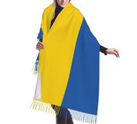 Bufanda de borla con estampado de la bandera de Ucrania, 195 x 68 cm, cálida y larga, de forro polar, para invierno, elegante, regalo, color negro, talla única, Negro, talla única