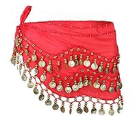 Bufanda de cadera para danza del vientre, falda de danza del vientre bufandas de cadera con 128 monedas de oro colgantes para disfraz de actuación clase de Yoga de danza del vientre