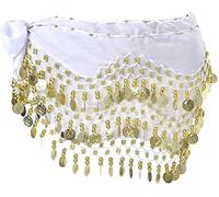 Bufanda de cadera para danza del vientre, falda de danza del vientre Bufandas de cadera con monedas de oro colgantes para el traje de rendimiento Clase de yoga de danza del vientre
