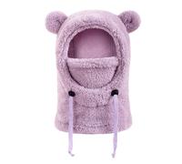 Bufanda de felpa resistente al viento con orejas de oso gruesas, gorros de invierno y calentador de cuello, protección para clima frío, Morado (, Talla única