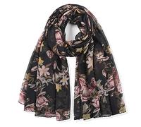 Bufanda De Gasa Floral Pañuelo De Chal Largo Bufanda De Flores con Estampado De Protector Solar Elegante,Negro,Talla Única