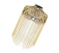 Bufanda de poliéster brillante con flecos, chal de moda para el hombro para teatro y galas, boda, tradicional y elegante cubierta de hombro, Oro negro., Talla única