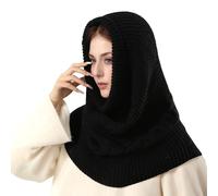 Bufanda de punto cálido, calentador de cuello, diseño resistente al viento, suave en la piel, solución de fácil mantenimiento, gorro integrado para mujer, Negro, Talla única
