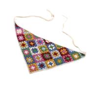 Bufanda de punto con flores de ganchillo, pañuelo para el pelo con lazo en la espalda, turbante elegante para niñas, accesorios para fotos, diadema de ganchillo para mujer, hecha a mano con bonito