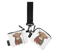 Bufanda escocesa de ganado de las Tierras Altas para mujer, monedero, tarjetero, organizador minimalista para tarjetas de crédito con llavero para hombres y mujeres, 2 paquetes, Varios colores, 4.13