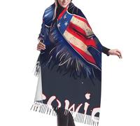 Bufanda grande Meowica Patriotic Cat del 4 de julio, borla de gran tamaño, suave, para otoño e invierno, bufanda gruesa para mujer