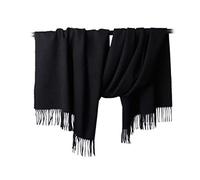 Bufanda gruesa de lana merino pura para mujer, 72.4 x 27.5 pulgadas, 300 gramos, tejido sólido, fabricada en Mongolia, Negro, 72.4" x 27.5"