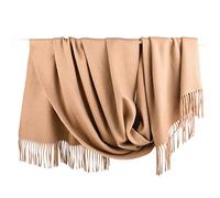 Bufanda gruesa de lana merino pura para mujer, 72.4 x 27.5 pulgadas, 300 gramos, tejido sólido, fabricada en Mongolia, marrón claro, 72.4" x 27.5"