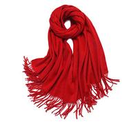 Bufanda gruesa de lana merino pura para mujer, 72.4 x 27.5 pulgadas, 300 gramos, tejido sólido, fabricada en Mongolia, rosso, 72.4" x 27.5"