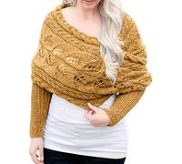 Bufanda Hombre - Tipo Chal de Manga Doble para Informal de Moda para Otoño E Invierno para Exteriores de Color Sólido Hueca Gruesa Y Cómoda con Mangas (Yellow One Size)