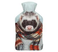 Bufanda hurón botella de agua de goma con cubierta de felpa suave, bolsa de agua caliente para invierno, manos y pies, protección contra el frío, 1000 ml