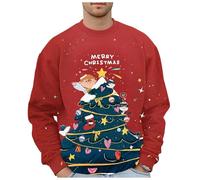 Bufanda Larga Cuello Redondo con Estampado de Navidad para Hombre Otoño/Invierno Sudaderas de Marca Capucha, Red-12, L
