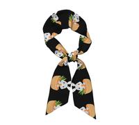 Bufanda larga de satén de seda con diseño de conejo WHJSSF comiendo zanahoria en cesta de bambú, accesorios de ropa suaves y cómodos para citas, fiestas de viaje