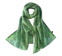 Bufanda larga de seda crepé con impresión artística clásica, Verde Floral, 61" x 17" (155cm x 43cm)