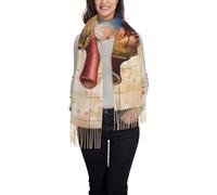 Bufanda larga tipo chal con estampado de corazón y anatomía humana similar a la cachemira para mujer, chal de moda para otoño e invierno con flecos, bufandas suaves y cálidas para viajes y vacacion