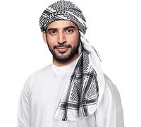 Bufanda Militar Shemagh Táctica Desierto Keffiyeh Cabeza Cuello Bufanda Blanco Arab Wrap, Blanco y negro sin diadema, talla única