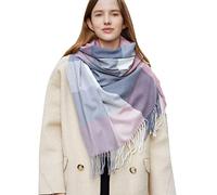 Bufanda Mujer Elegantes, Winter Grid Kint Feel Fleece Shawls Wraps Ladies Light Bufanda Warm Bufandas Womens Long Shawl Wraps Bufandas Grandes Knit Tassel Lattice Splicing Bufanda