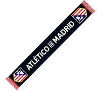 Bufanda oficial del Atlético de Madrid en color negro con escudo y texto bordado, ideal para mostrar tu pasión rojiblanca en cualquier ocasión.