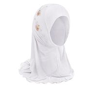 Bufanda para niñas de seda musulmana Khimar Hijab de flores árabe bufanda chales para el cuello, envoltura de cabeza islámica para niños de 2 a 7 años, Style 3-Blanco, 2-7 años