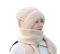 Bufanda para orejeras integradas a prueba de viento, bufanda, cálida, protección para las orejas, bufanda con capucha, gorro de punto para mujer, gorro de punto de gasa para mujer, Blanco, Talla única