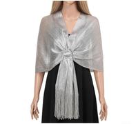Bufanda Pashmina de poliéster para mujer, con hilo brillante, elegante capa para boda, fiesta de noche, festiva, envoltura suave con borlas, diseño liso (I)
