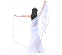 Bufanda semicircular ultra larga con borde dorado de 98 x 47 pulgadas, velo para danza del vientre, chal para danza del vientre, brillo, Blanco, Talla única