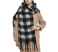Bufanda térmica para otoño e invierno, bufanda clásica con borlas, cálida, suave, gruesa, grande, bufanda, 1 paquete de bufanda cálida para mujer, bufanda para la cabeza, grande, Negro, Taille unique