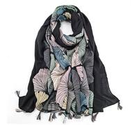 Bufanda Toquilla Mujer Bufanda Cálido Chal Moda Oro Ginkgo Biloba Pétalo Floral Borla Viscosa Envolver Hijab Bufandas For Regalo Clásica Suave(C)