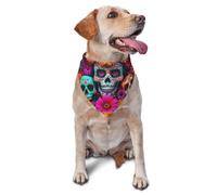 Bufanda triangular para mascotas con estampado de esqueleto de flor de Dios de la Muerte para perros y gatos, bandana ajustable para mascotas y sesiones de fotos