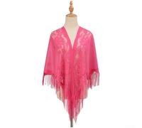 Bufanda triangular transpirable para mujer hecha de encaje de poliéster con patrón calado y detalles de borlas, adecuada para usar como chal o accesorio de envoltura (rojo rosa)