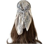 Bufanda vintage con estampado de flores de anacardo para mujer, pañuelo cuadrado de poliéster suave y ligero para viajes de verano, elegante accesorio para envolver el cuello, 68 x 68 cm, negro (beige