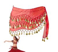 Bufandas De Cadera para Danza del Vientre, Cinturón Danza del Vientre con Monedas, Pañuelo Triangular Egipcio, para In Representaciones Teatrales (Rojo)