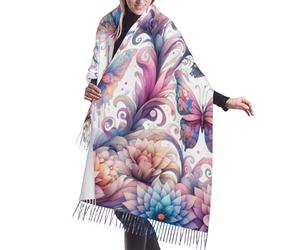 Bufandas Mariposas De Colores Pastel Cachemira Chal Suave Bufanda De Invierno Con Flecos Chal Cálido Para Cálido Primavera Otoño Invierno Unisex