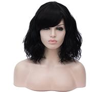 BUFASHION Peluca corta ondulada de 14 pulgadas para mujer, peluca sintética de estilo Bob, para cosplay, Halloween, con flequillo lateral, 13 colores disponibles