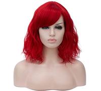 BUFASHION Peluca corta ondulada de 14 pulgadas para mujer, peluca sintética de estilo Bob rojo con flequillo lateral, 13 colores disponibles