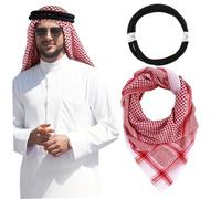 Buff de la cabeza árabe para hombres, patrón a cuadros de 55x55 pulgadas poliéster musulmán keffiyeh bufanda con banda de cabello, envolturas de cabeza de Oriente Medio para hombres, bufandas