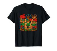 Buff Elves Lifting Presents Escena navideña de Renos Camiseta