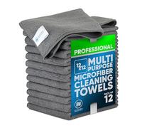 Buff Pro - Paños de microfibra para limpieza de superficies múltiples, 30,5 x 30,5 cm, color gris, 12 unidades, paños de microfibra premium para limpiar cristales, cocinas, baños, coches, accesorios y