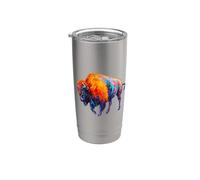 Buffalo Bison American Western Colorful Wild Life Gift Vaso térmico de acero inoxidable de doble pared