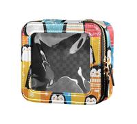 Buffalo - Bolsa de maquillaje pequeña impermeable a cuadros azul y negro para bolso de aseo con cremallera, organizador de cosméticos para mujeres y niñas, Christmas Penguin, talla de un talla